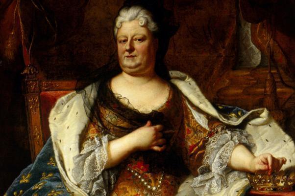 Liselotte von der Pfalz in einem Gemälde von Hyacyinthe Rigaud oder seiner Werkstatt, um 1713